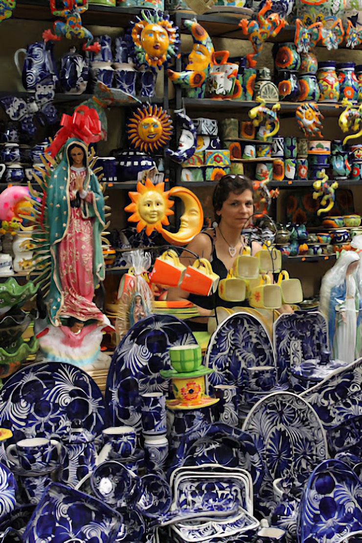 Kalyn with colorful Talavera pottery